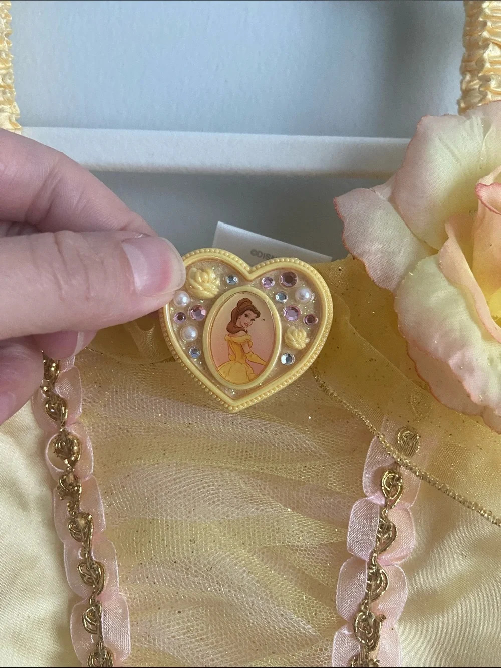 Disney Store Princess Belle dress size 4 little girl With roses Pink and yellow